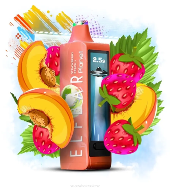 Vape Suppliers NZ - Strawberry Peach Elf Bar Planet 25000 HR0J28