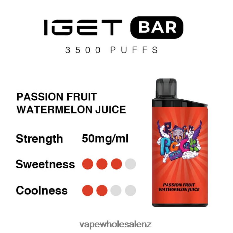 Vape Wholesale NZ - Passion Fruit Watermelon Juice NPP4497 IGET BAR 3500 5% NICOTINE