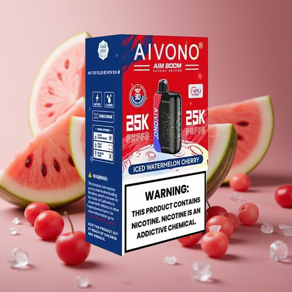 Aivono Aim Boom 25000 Puffs Iced Watermelon Cherry 28ml E-Liquid Capacity 650mAh Battery New Zealand wholesale suppliers