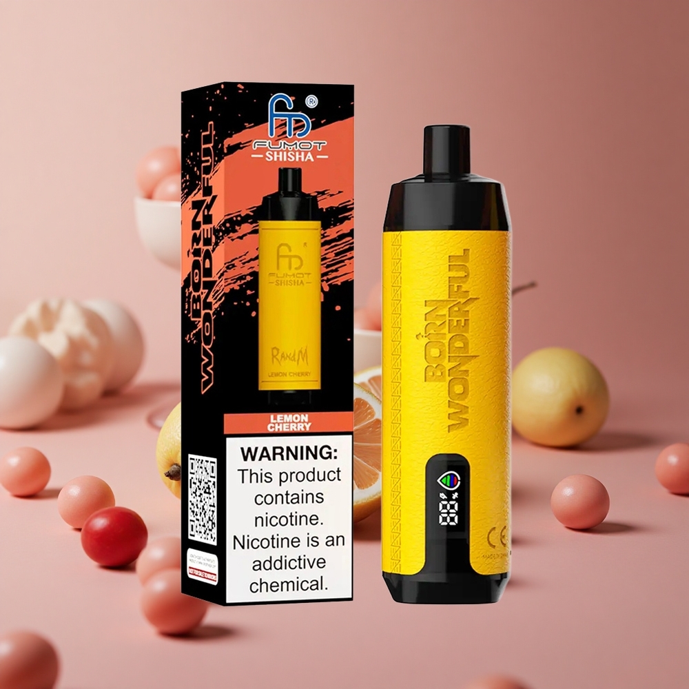 RandM Fumot Shisha 10000 Puffs Lemon Cherry Disposable Vape with 18ml Prefilled e-liquid and 0.5% Nicotine Content New Zealand wholesale suppliers
