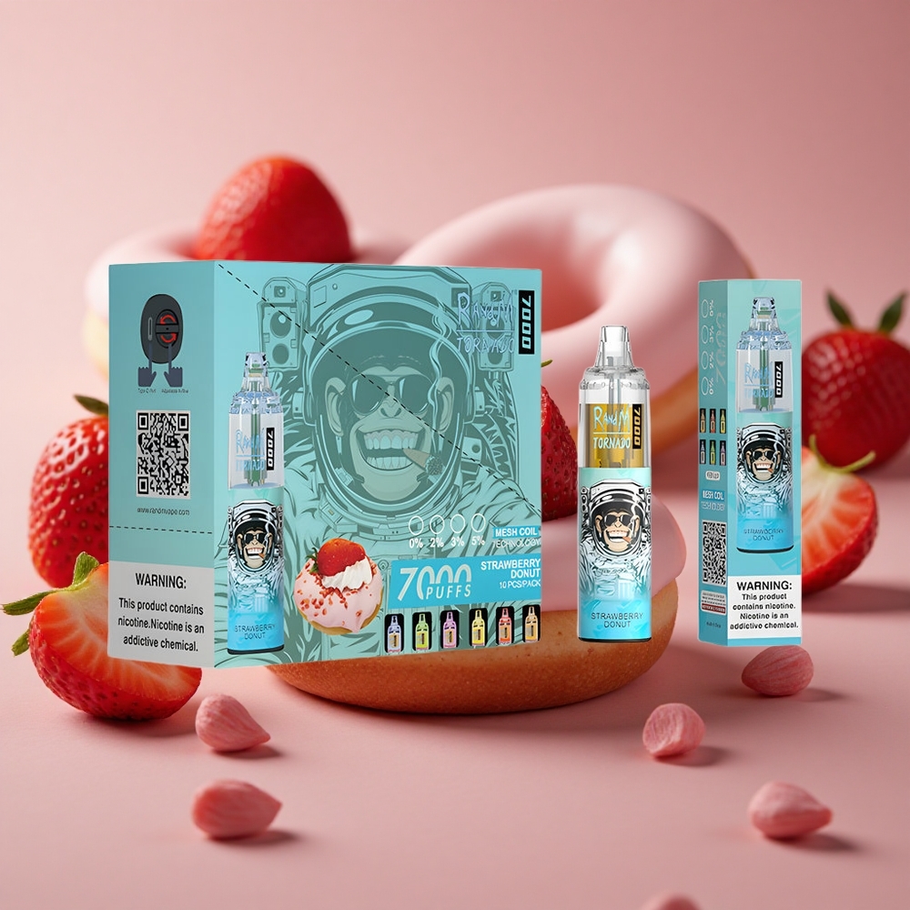 RandM Fumot Tornado 7000 Puffs Strawberry Donut Disposable Vape with 14 ML E-liquid and Mesh Coil New Zealand wholesale suppliers