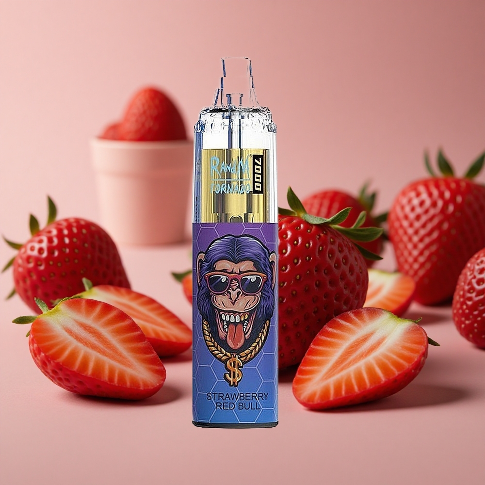 RandM Fumot Tornado 7000 Puffs Strawberry Red Bull Mesh Coil Air-Adjustable New Zealand wholesale suppliers