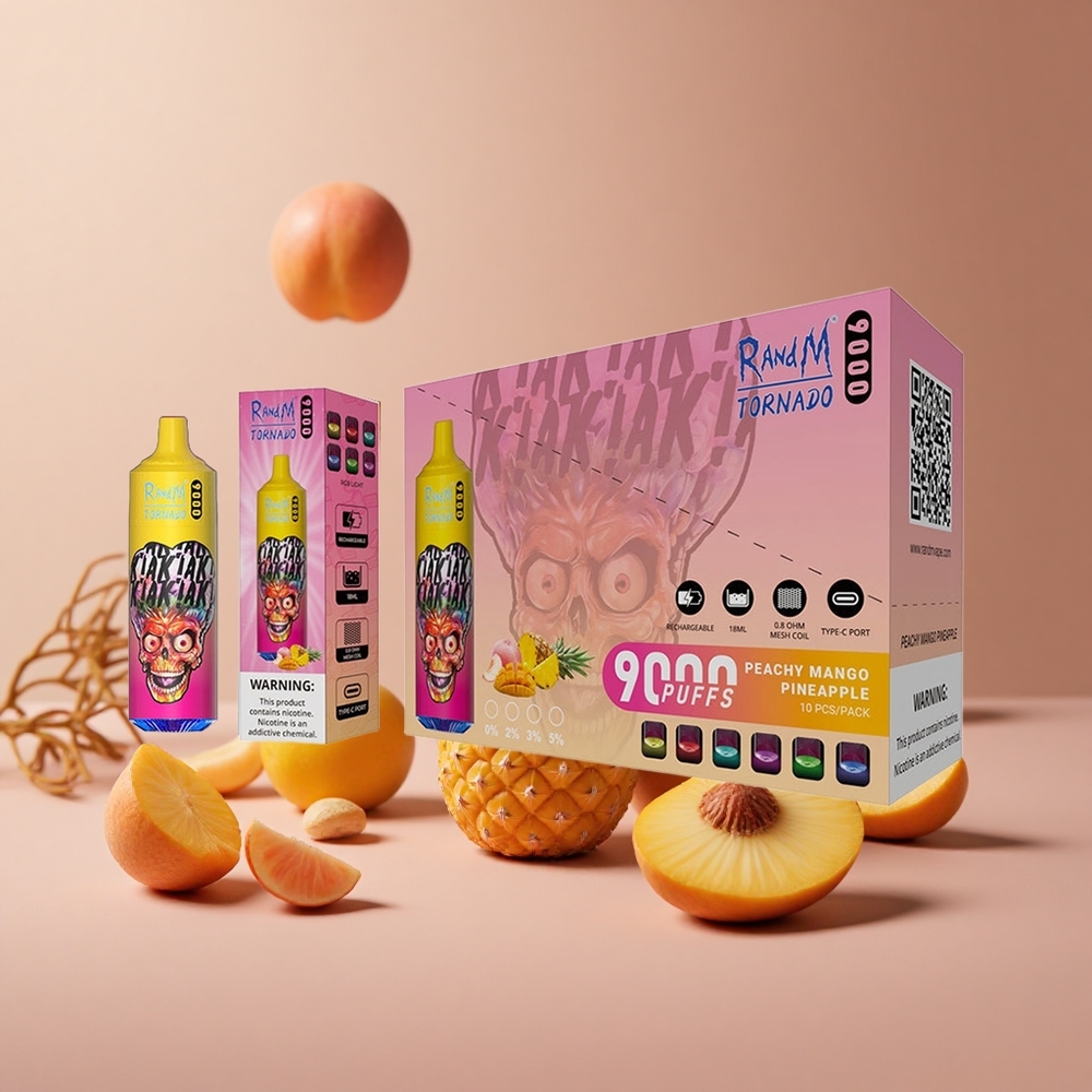 RandM Fumot Tornado 9000 Puffs Peachy Mango Pineapple 18 mL Mesh Coil New Zealand wholesale suppliers