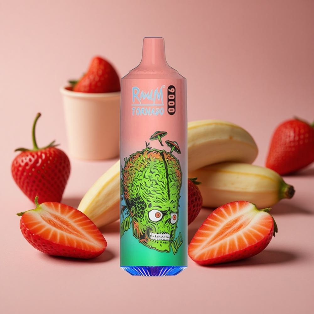 RandM Fumot Tornado 9000 Puffs Strawberry Banana 18 mL Mesh Coil New Zealand wholesale suppliers
