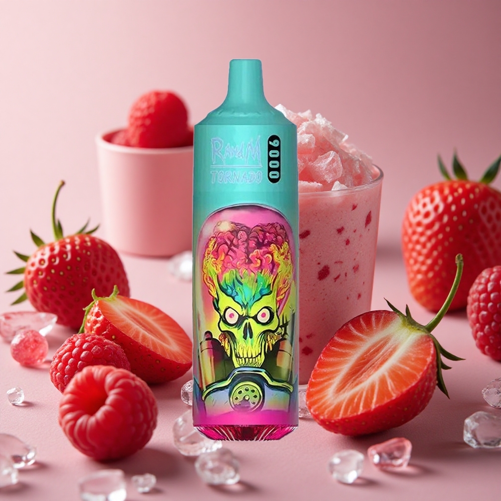 RandM Fumot Tornado 9000 Puffs Strawberry Raspberry Cherry Ice 18mL Mesh Coil New Zealand wholesale suppliers
