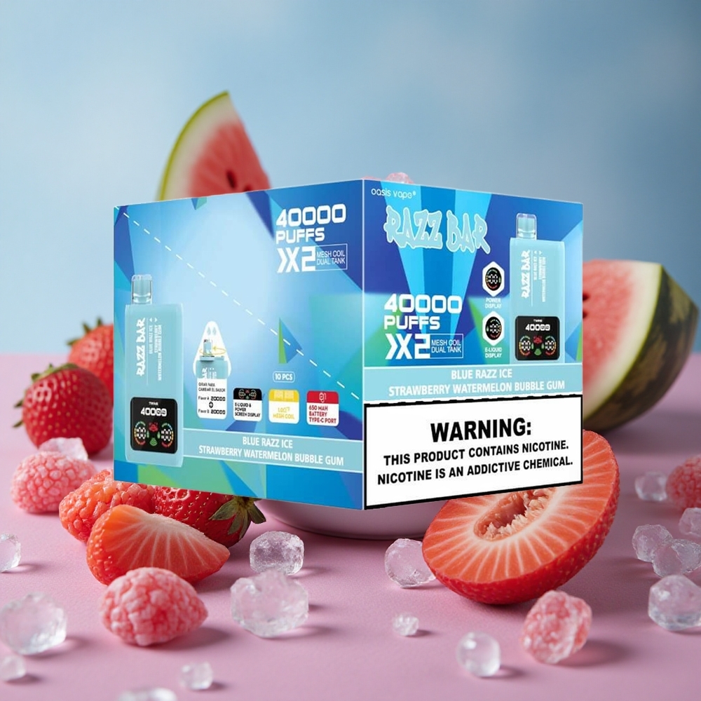 Razz Bar 40000 Puffs Blue Razz Ice-Strawberry Watermelon Bubble Gum Power Screen Display Type-C Port New Zealand wholesale suppliers