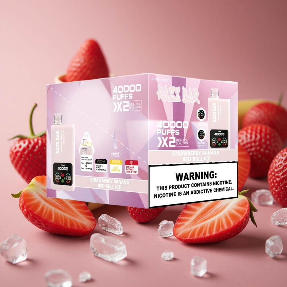Razz Bar 40000 Puffs Strawberry Banana Red Bull Ice Power Screen Display Type-C Port New Zealand wholesale suppliers