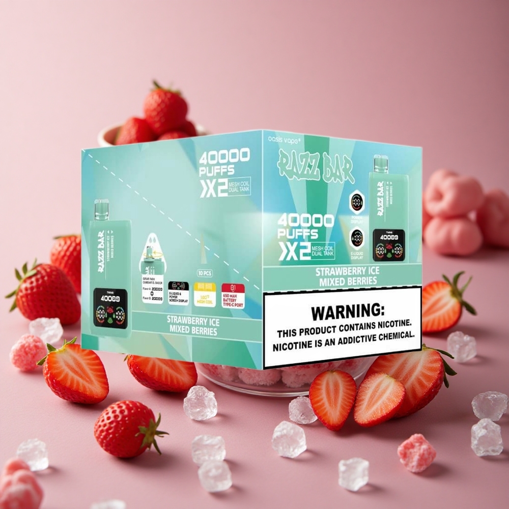 Razz Bar 40000 Puffs Strawberry Ice Mixed Berries Power Screen Display Type-C Port New Zealand wholesale suppliers