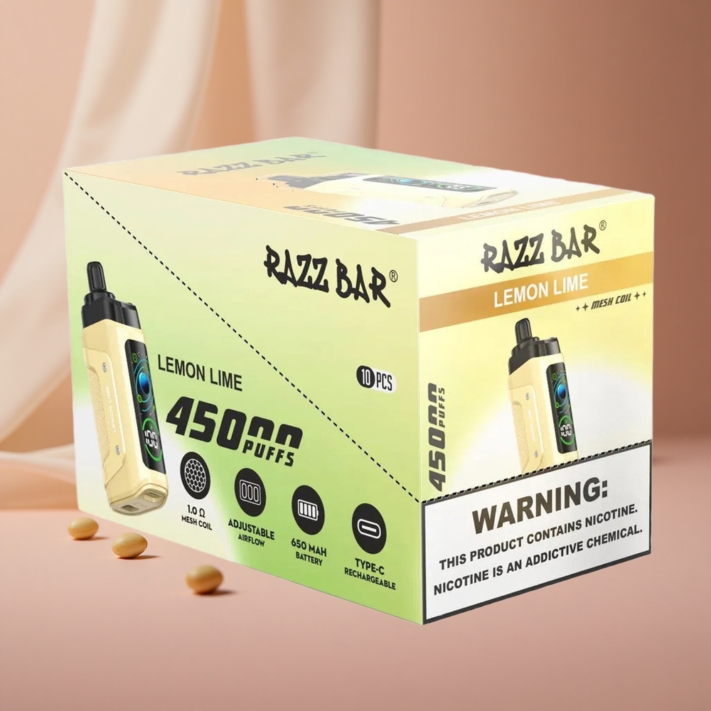 Razz Bar 45000 Puffs Lemon Lime 1.0 Ohm Mesh Coil Type-C Rechargeable New Zealand wholesale suppliers