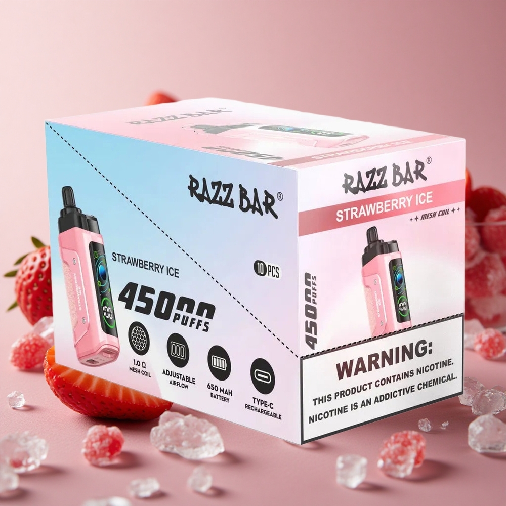 Razz Bar 45000 Puffs Strawberry Ice 650 Mah Battery Type-C Rechargeable New Zealand wholesale suppliers