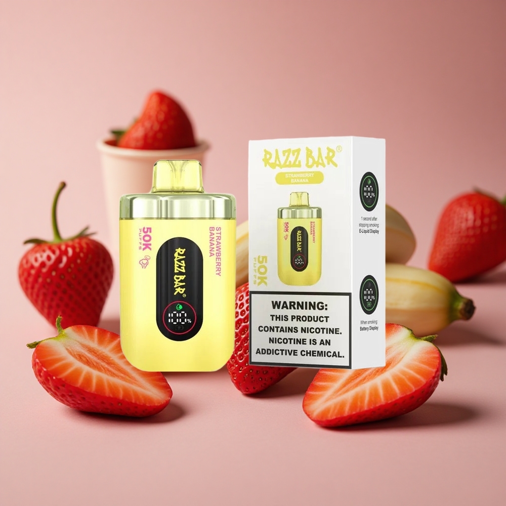 Razz Bar 50K Puffs Strawberry Banana 1.0 Ohm Mesh Coil Type-C Rechargeable New Zealand wholesale suppliers