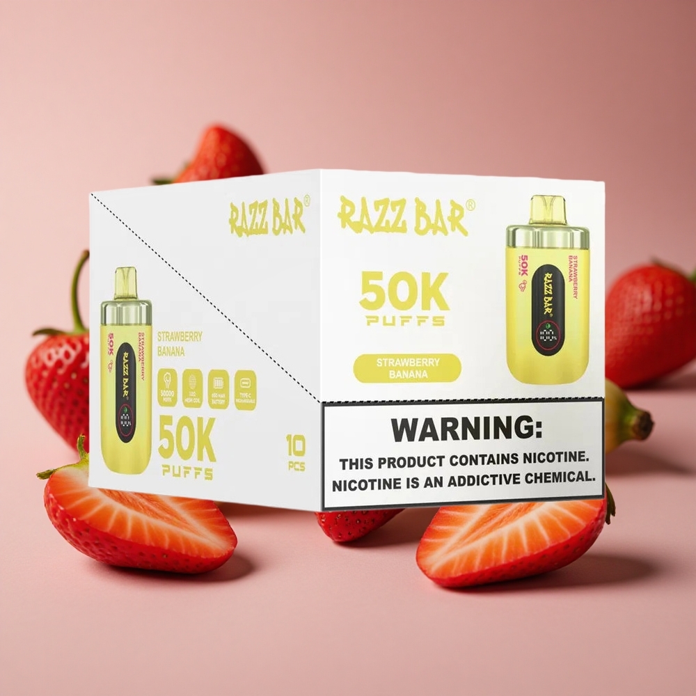 Razz Bar 50K Puffs Strawberry Banana 1.0 Ohm Mesh Coil Type-C Rechargeable New Zealand wholesale suppliers