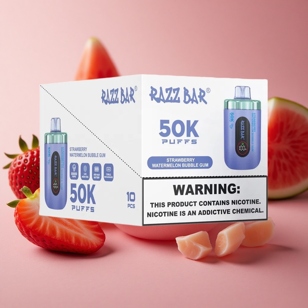Razz Bar 50K Puffs Strawberry Watermelon Bubble Gum 650 Mah Battery Type-C Rechargeable New Zealand wholesale suppliers