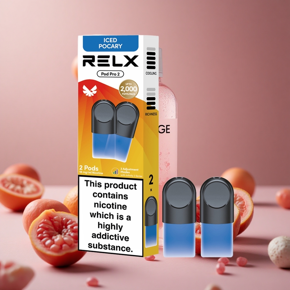 RELX Pod Pro 2 600 Puffs Beverage-Iced Pocary 1.8% Nicotine 3 Voltage Adjustment New Zealand wholesale suppliers