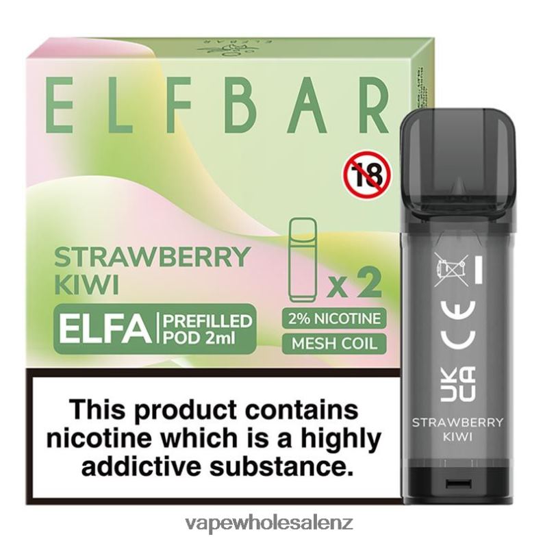 Vape Wholesale NZ - Strawberry Kiwi NPP44317 ELFBAR Elfa Pre-Filled Pod - 2ml - 20mg (2 Pack)